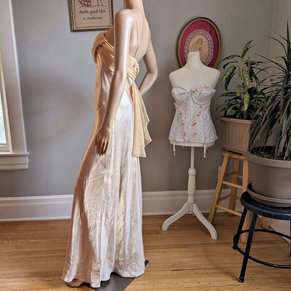 NWT Vintage 90s Let's Fashion Prom Gown Greek Goddess Cowl Gold Chiffon Size L - Picture 15 of 15